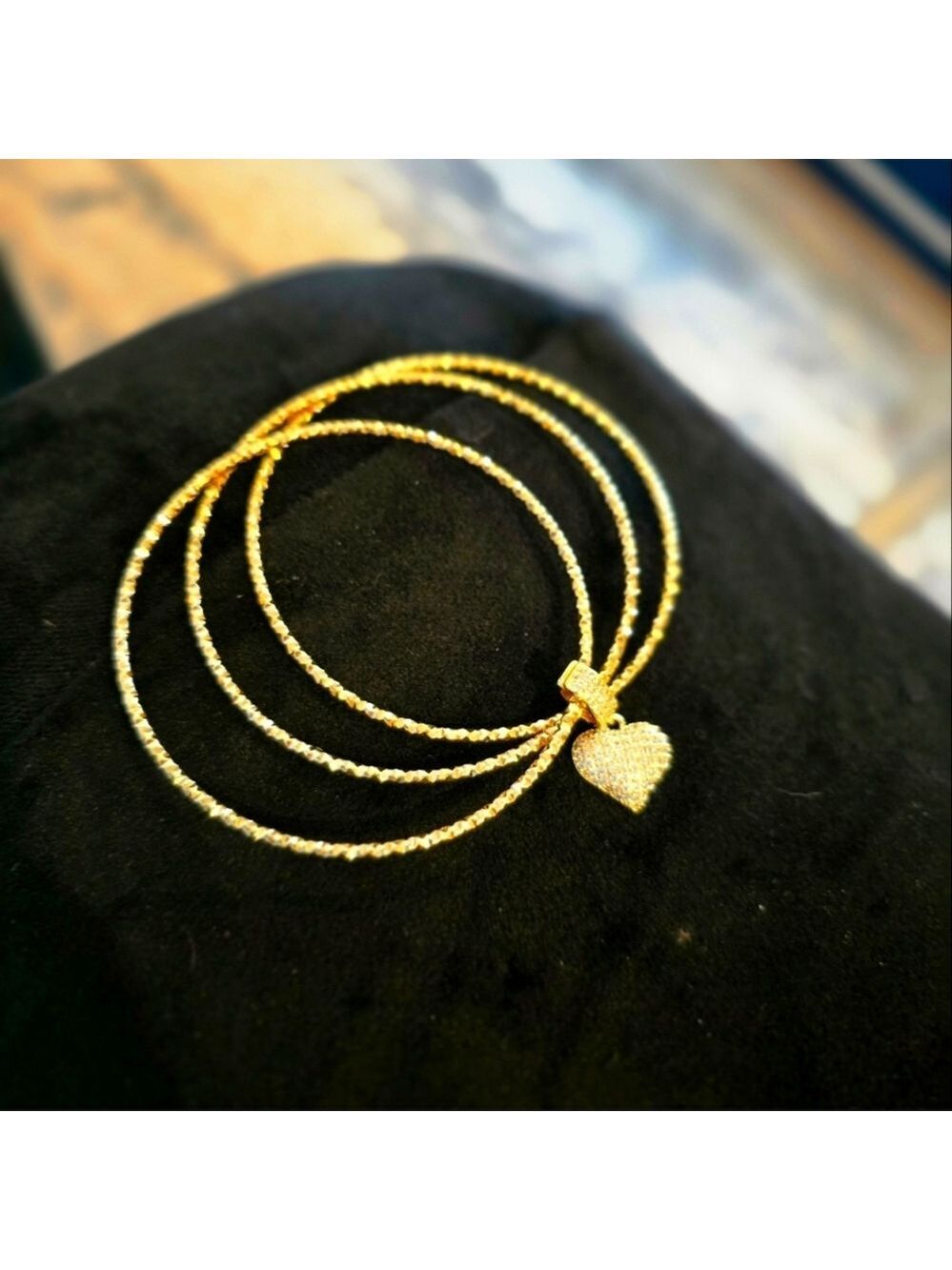 21kgp Dubai Jewlery -Gold Heart Charm Bangle Set